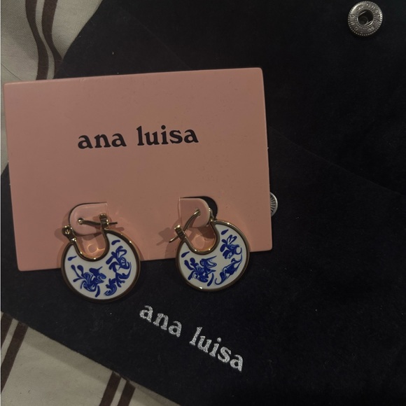 Ana Luisa Hana Marble Blue and Gold Hoop Earrings - Picture 1 of 3